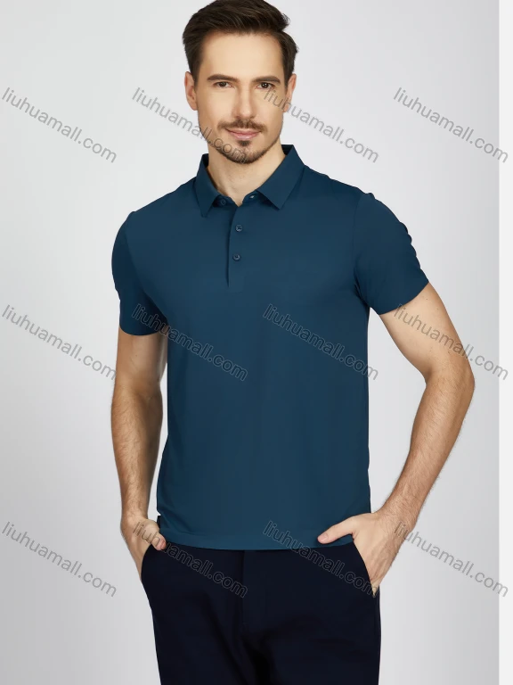 Wholesale Men's Casual Plain Short Sleeve Split Hem Slim Fit Polo Shirt AXM-004#