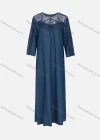 Wholesale Women's Casual Crew Neck Short Sleeve Hollow Out Embroidered Pearl Denim Dress - Liuhuamall