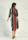 Wholesale Women's Casual Striped Lapel Long Sleeve Button Down Belted Midi Shirt Dress - Liuhuamall