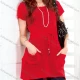 Wholesale Women's Casual Plain Dual Pockets Crew Neck Drawstring Short Sleeve Sweater Top 1071# Red Clothing Wholesale Market Liuhua