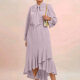 Women's Casual Tie Neck Long Sleeve Peplum Plain Ruffle Hem Dress 13# Clothing Wholesale Market -LIUHUA
