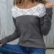 Wholesale Women's Casual Crew Neck Plain Splicing Sheer Floral Lace Long Sleeve Blouse Gray Guangzhou Clothing Wholesale Market & Suppliers -LIUHUAMALL