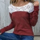 Wholesale Women's Casual Crew Neck Plain Splicing Sheer Floral Lace Long Sleeve Blouse Red Guangzhou Clothing Wholesale Market & Suppliers -LIUHUAMALL