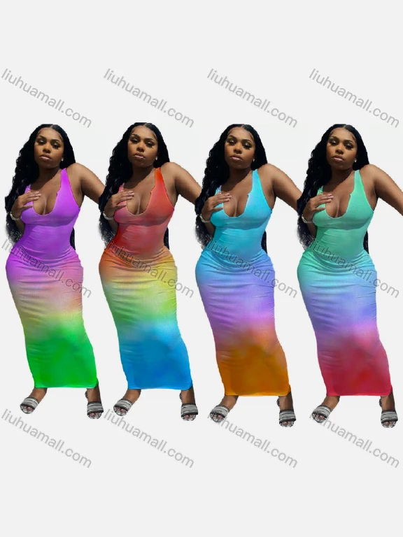 Wholesale Woman's Summer Fashion Gradient Slim Fit High Waist Halter Maxi Dress