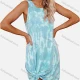 Wholesale Woman's Casual Tie Dye Crew Neck Ruched Twist Tank Short Dress Light Blue Guangzhou Clothing Wholesale Market & Suppliers -LIUHUAMALL