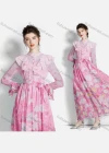 Wholesale Women's Elegant Stand Collar Ruffle Cuff Floral Maxi A-line Dress 3652# - Liuhuamall