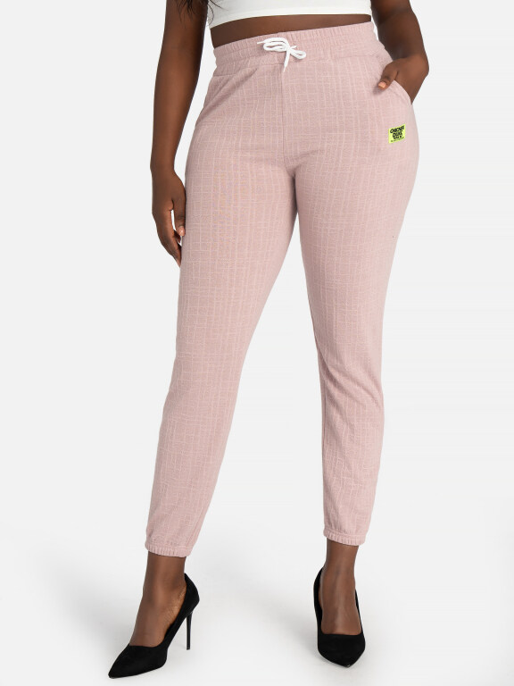 Women's Casual Slim Fit Jacquard Plain High Waist Pants With Drawstring, Clothing Wholesale Market -LIUHUA, WOMEN, Bottoms