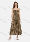 Wholesale Women's Casual Striped Strapless Shirred Ruffle Hem Maxi Dress N68012# - Liuhuamall