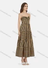 Wholesale Women's Casual Striped Strapless Shirred Ruffle Hem Maxi Dress N68012# - Liuhuamall