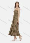 Wholesale Women's Casual Striped Strapless Shirred Ruffle Hem Maxi Dress N68012# - Liuhuamall