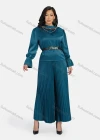 Wholesale Women's Casual Poet Sleeve Belted Blouse & Palazzo Pants 2-Piece Set 9154-1# - Liuhuamall