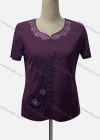 Wholesale Women's Casual Notched Neck Short Sleeve Rhinestone Blouse - Liuhuamall