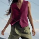 Wholesale Women's Casual Plain Patch Pocket V Neck Button Down Vest 10# Clothing Wholesale Market Liuhua