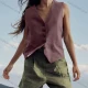 Wholesale Women's Casual Plain Patch Pocket V Neck Button Down Vest 6# Clothing Wholesale Market Liuhua
