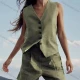 Wholesale Women's Casual Plain Patch Pocket V Neck Button Down Vest Laurel Green Clothing Wholesale Market Liuhua