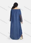 Wholesale Women's Off Shoulder Hollow Wave Sleeve High Low Hem Denim Maxi Dress - Liuhuamall