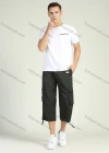 Wholesale Men's Solid Flap Pockets Belted Capris Cargo Pants - Liuhuamall