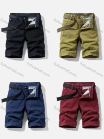 Wholesale Men's Casual Pockets Zipper Fly Plain Short Cargo Pant With Belt, LIUHUA CLOTHING WHOLESALE