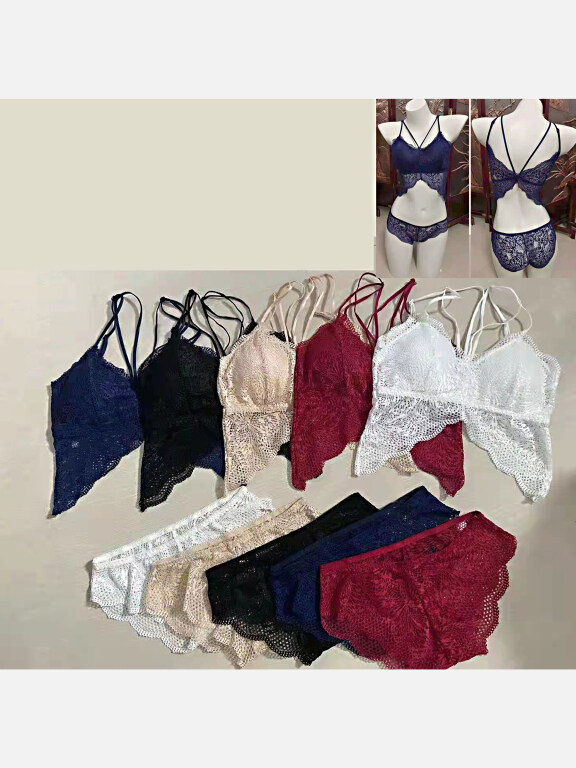 Women's Plain Guipure Lace Comfortable Thin Cup Bra Pantie Lingerie Set, Clothing Wholesale Market -LIUHUA, WOMEN, Underwear