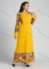 Wholesale Women's Bell Sleeve Round Neck Floral Print Splicing Rhinestone Maxi Dress With Belt - Liuhuamall