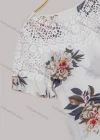Wholesale Women's Flounce Sleeve Crew Neck Floral Print Lace Blouse - Liuhuamall