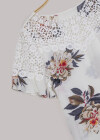 Wholesale Women's Flounce Sleeve Crew Neck Floral Print Lace Blouse - Liuhuamall