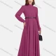 Wholesale Women's Chiffon Plain Mock Neck Long Sleeve Ruched Maxi Dress With Belt 2# Clothing Wholesale Market Liuhua