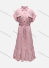 Wholesale Women's Causal Collared Rolled Sleeve Flap Pockets Button Down Tiered Shirt Dress - Liuhuamall