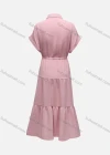 Wholesale Women's Causal Collared Rolled Sleeve Flap Pockets Button Down Tiered Shirt Dress - Liuhuamall