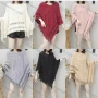 Wholesale Women's Casual Bateau Neck Rhombus Texure Tassel Trim Knit Cape D1821# preview