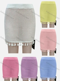 Wholesale Women's Sexy Plain Hollow Out Tassel Hem Elastic Waist Short Cover Up Skirt J12#, LIUHUA CLOTHING WHOLESALE