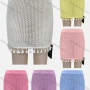 Wholesale Women's Sexy Plain Hollow Out Tassel Hem Elastic Waist Short Cover Up Skirt J12# preview