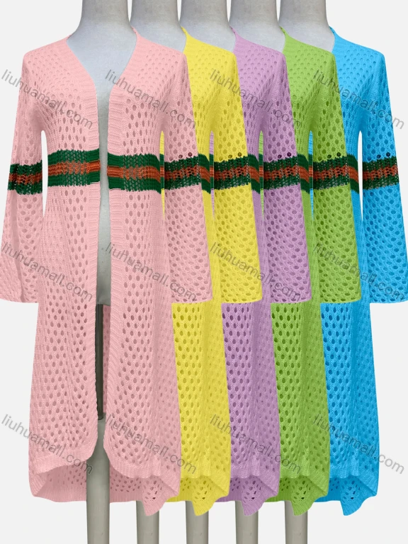 Wholesale Women's Sexy Colorblock Hollow Out Colorblock Cover Up Long Cardigan F33#