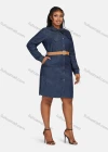 Wholesale Women's Casual Tie Neck Long Sleeve Button Down Denim Shirt Dress With Belt 190# - Liuhuamall