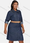 Wholesale Women's Casual Tie Neck Long Sleeve Button Down Denim Shirt Dress With Belt 190# - Liuhuamall