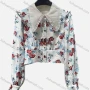 Wholesale Women's Peter Pan Collar Ruffle Trim Button Allover Floral Print Crop Blouse AY020# preview