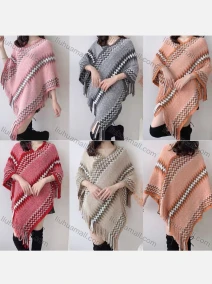 Wholesale Women's Casual Folkloric Striped Scarf Hem Cape, LIUHUA CLOTHING WHOLESALE