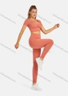 Wholesale Women's Athletic Plain Wrap V Neck Short Sleeve Crop Tops & High Waist Leggings 2 Piece Sports Yoga Set T4057# - Liuhuamall