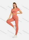 Wholesale Women's Athletic Plain Wrap V Neck Short Sleeve Crop Tops & High Waist Leggings 2 Piece Sports Yoga Set T4057# - Liuhuamall