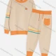 Wholesale Kid's Casual Patch Pocket Contrast Knit Sweater 2-piece Set MB22ATZ632# Beige Clothing Wholesale Market Liuhua