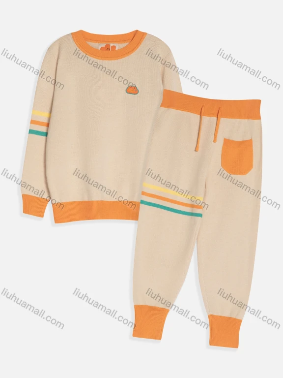 Wholesale Kid's Casual Patch Pocket Contrast Knit Sweater 2-piece Set MB22ATZ632#