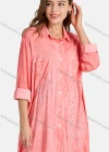 Wholesale Woman's Casual Long Sleeve Shirt Collar Bronzed Print Fake Pockets Button Front Tunic - Liuhuamall