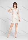Wholesale Women's Deep V Neck Plain High Waist Sleeveless Flared Hem Short Dress 9167# - Liuhuamall