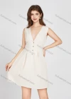 Wholesale Women's Deep V Neck Plain High Waist Sleeveless Flared Hem Short Dress 9167# - Liuhuamall