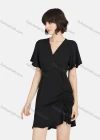 Wholesale Women's Casual Butterfly Sleeve Drawstring Plain Ruched Short Dress - Liuhuamall