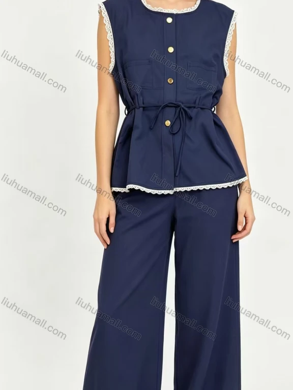 Wholesale Women Lace Trim Sleeveless 2‑Piece Outfit