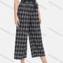 Wholesale Women's Casual Plaid Print High Waist Lace Up Wide Leg Pants preview