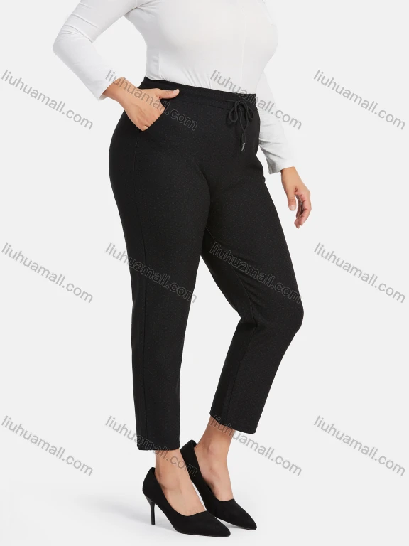 Wholesale Women's Plus Size Casual High Elastic Allover Print Stright-leg Pants With Drawstring