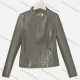 Wholesale Women's Casual Stand Collar Long Sleeve Zipper Plain Leather Crop Biker Jacket Army Green Clothing Wholesale Market Liuhua