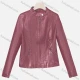 Wholesale Women's Casual Stand Collar Long Sleeve Zipper Plain Leather Crop Biker Jacket Red Clothing Wholesale Market Liuhua